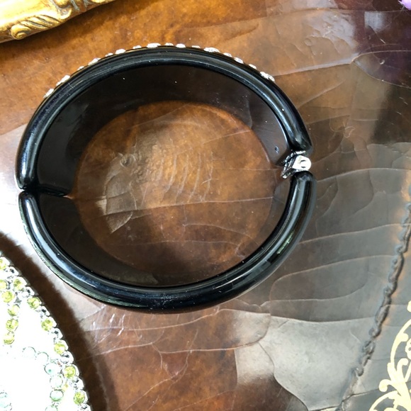 Black Acrylic and Crystal Bangle Bracelet - Picture 2 of 7